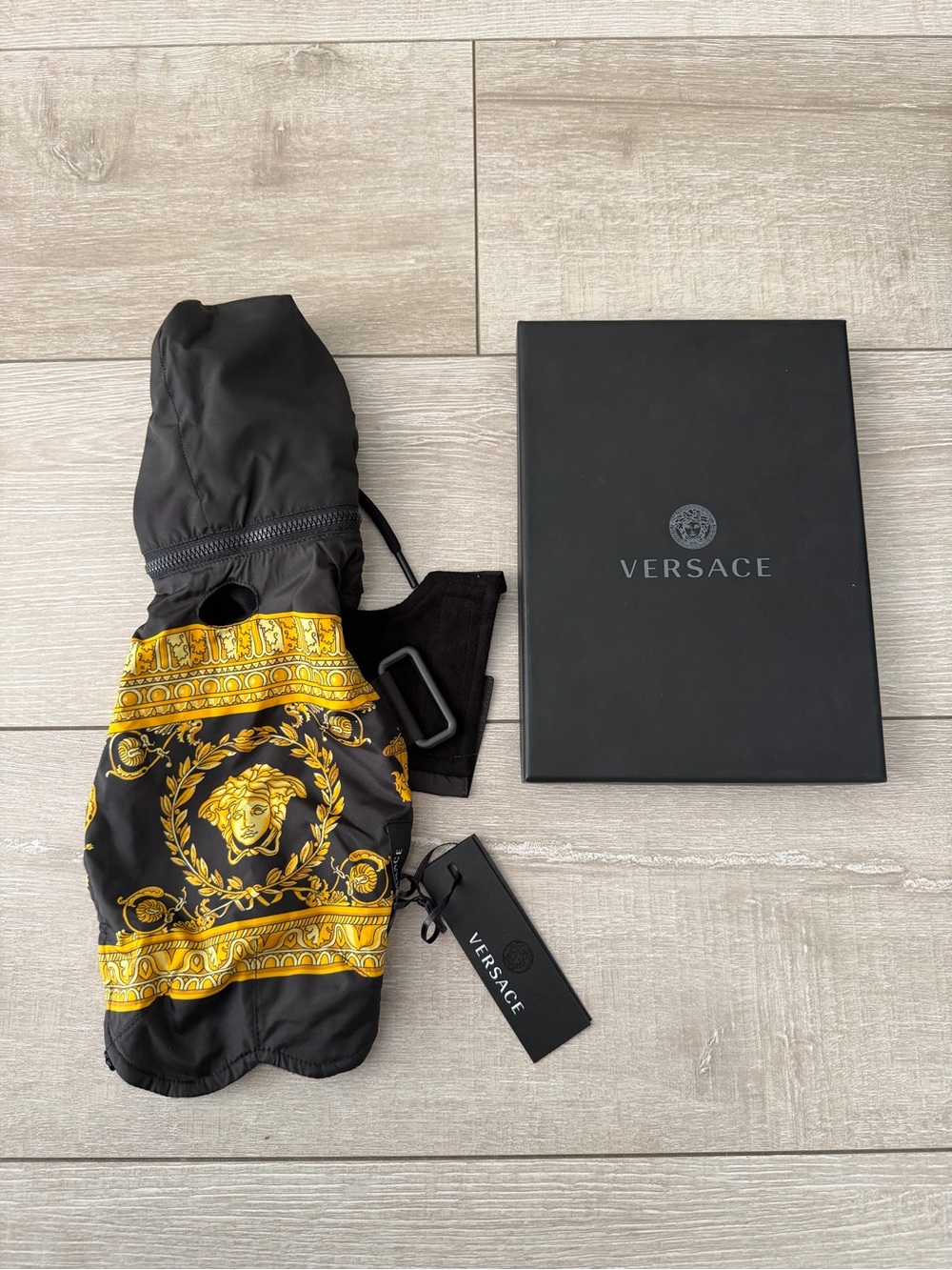 Versace Black and Gold Medusa Print pet hoodie jacket small